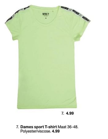 Aanbiedingen Dames sport t-shirt - Huismerk - Zeeman  - Geldig van 04/01/2020 tot 10/01/2020 bij Zeeman