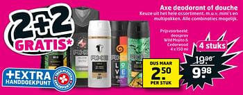 Aanbiedingen Axe deodorant of douche deospray wild mojito + cedarwood - Axe - Geldig van 07/01/2020 tot 19/01/2020 bij Trekpleister