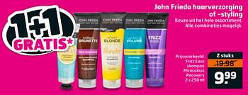 Aanbiedingen John frieda haarverzorging of -styling frizz ease shampoo miraculous recovery - John Frieda - Geldig van 07/01/2020 tot 19/01/2020 bij Trekpleister