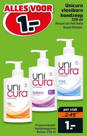 Aanbiedingen Unicura vloeibare handzeep handzeeppomp balans - Unicura - Geldig van 07/01/2020 tot 19/01/2020 bij Trekpleister