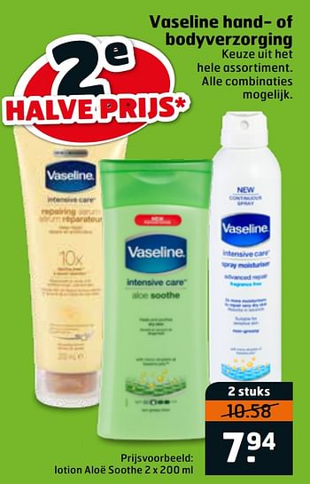 Aanbiedingen Vaseline hand- of bodyverzorging lotion aloë soothe - Vaseline  - Geldig van 07/01/2020 tot 19/01/2020 bij Trekpleister