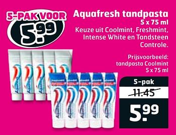 Aanbiedingen Aquafresh tandpasta tandpasta coolmint - Aquafresh - Geldig van 07/01/2020 tot 19/01/2020 bij Trekpleister