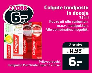 Aanbiedingen Colgate tandpasta in doosje tandpasta max white expert - Colgate - Geldig van 07/01/2020 tot 19/01/2020 bij Trekpleister