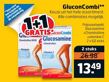 Aanbiedingen Gluconcombi glucosamine +chondroïtine +vitamine c - Huismerk - Trekpleister - Geldig van 07/01/2020 tot 19/01/2020 bij Trekpleister