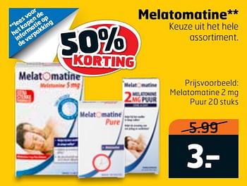 Aanbiedingen Melatomatine melatomatine 2 mg puur 20 stuks - Melatomatine - Geldig van 07/01/2020 tot 19/01/2020 bij Trekpleister