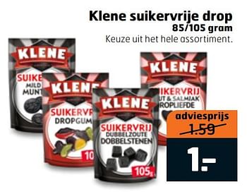 Aanbiedingen Klene suikervrije drop - Klene - Geldig van 07/01/2020 tot 19/01/2020 bij Trekpleister