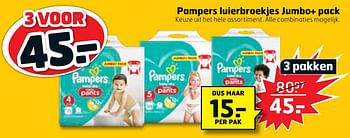 Aanbiedingen Pampers luierbroekjes jumbo+ pack - Pampers - Geldig van 07/01/2020 tot 19/01/2020 bij Trekpleister