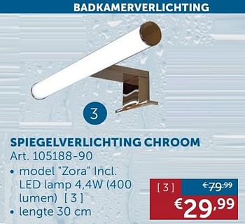 Aanbiedingen Spiegelverlichting chroom model zora - Geldig van 28/01/2020 tot 02/03/2020 bij Zelfbouwmarkt