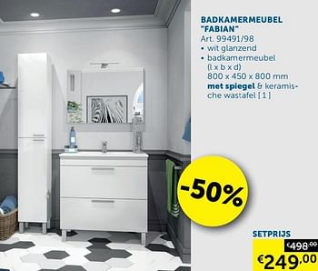 Aanbiedingen Badkamermeubel fabian badkamermeubel met spiegel + keramische wastafel - Belbano - Geldig van 28/01/2020 tot 02/03/2020 bij Zelfbouwmarkt