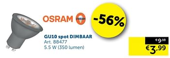 Aanbiedingen Gu10 spot dimbaar - Osram - Geldig van 28/01/2020 tot 02/03/2020 bij Zelfbouwmarkt