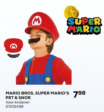 Aanbiedingen Mario bros, super mario`s pet + snor - Super Mario - Geldig van 07/02/2020 tot 03/03/2020 bij Supra Bazar