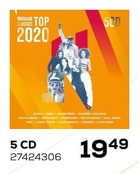 Aanbiedingen Nostalgie classics top 5cd 2020 volume 05 - Huismerk - Supra Bazar - Geldig van 07/02/2020 tot 03/03/2020 bij Supra Bazar