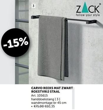 Aanbiedingen Carvo reeks mat zwart roestvrij staal handdoekstang - Zack - Geldig van 03/03/2020 tot 30/03/2020 bij Zelfbouwmarkt