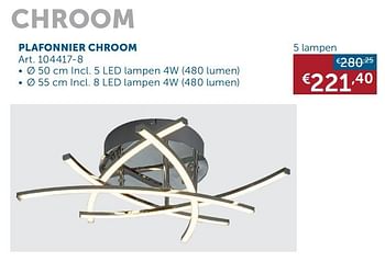 Aanbiedingen Plafonnier chroom 5 lampen - Geldig van 03/03/2020 tot 30/03/2020 bij Zelfbouwmarkt