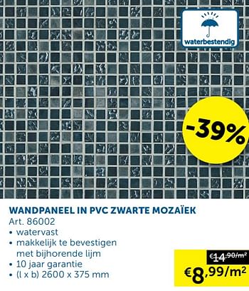 Aanbiedingen Wandpaneel in pvc zwarte mozaïek - Geldig van 03/03/2020 tot 30/03/2020 bij Zelfbouwmarkt