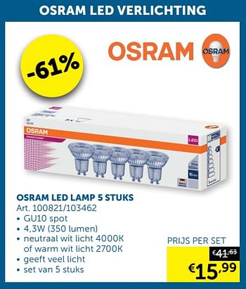 Aanbiedingen Osram led lamp 5 stuks - Osram - Geldig van 10/03/2020 tot 06/04/2020 bij Zelfbouwmarkt