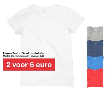 Aanbiedingen Heren t-shirt v- of rondehals - Huismerk - Zeeman  - Geldig van 29/02/2020 tot 13/03/2020 bij Zeeman