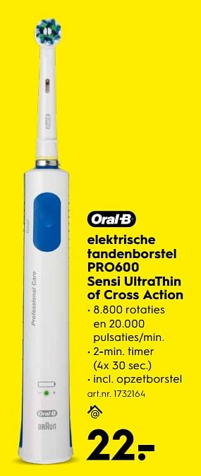 Aanbiedingen Oral-b elektrische tandenborstel pro600 sensi ultrathin of cross action - Oral-B - Geldig van 16/03/2020 tot 29/03/2020 bij Blokker