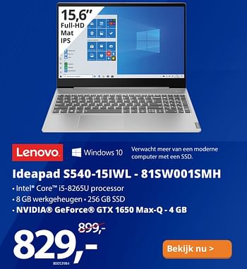 Aanbiedingen Lenovo ideapad s540-15iwl - 81sw001smh - Lenovo - Geldig van 16/03/2020 tot 05/04/2020 bij Paradigit