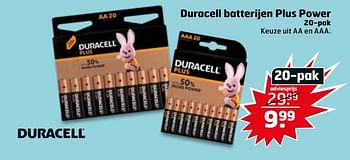 Aanbiedingen Duracell batterijen plus power - Duracell - Geldig van 16/03/2020 tot 29/03/2020 bij Trekpleister