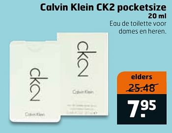 Aanbiedingen Calvin klein ck2 pocketsize edt - Calvin Klein - Geldig van 16/03/2020 tot 29/03/2020 bij Trekpleister