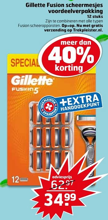 Aanbiedingen Gillette fusion scheermesjes voordeelverpakking - Gillette - Geldig van 16/03/2020 tot 29/03/2020 bij Trekpleister