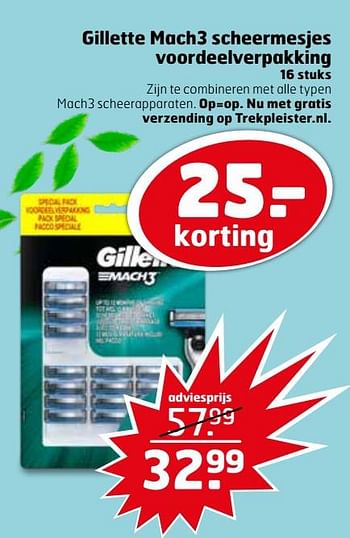 Aanbiedingen Gillette mach3 scheermesjes voordeelverpakking - Gillette - Geldig van 16/03/2020 tot 29/03/2020 bij Trekpleister