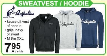 Aanbiedingen Sweatvest - hoodie - Australian - Geldig van 23/03/2020 tot 13/04/2020 bij Van Cranenbroek