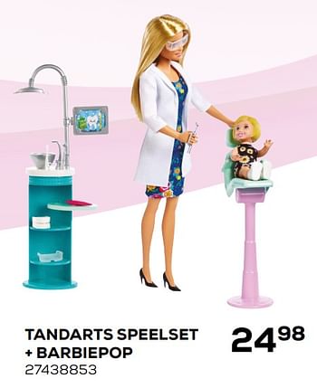 Aanbiedingen Tandarts speelset + barbiepop - Mattel - Geldig van 03/04/2020 tot 03/05/2020 bij Supra Bazar