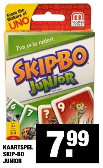 Aanbiedingen Kaartspel skip-bo junior - Mattel - Geldig van 06/04/2020 tot 19/04/2020 bij Big Bazar