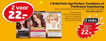 Aanbiedingen Age perfect haarkleuring zeer licht asblond en préférence haarkleuring mahonie middenblond - L'Oreal Paris - Geldig van 14/04/2020 tot 26/04/2020 bij Trekpleister