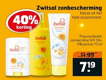 Aanbiedingen Zonnecrème spf 50+ 0% parfum - Zwitsal - Geldig van 14/04/2020 tot 26/04/2020 bij Trekpleister