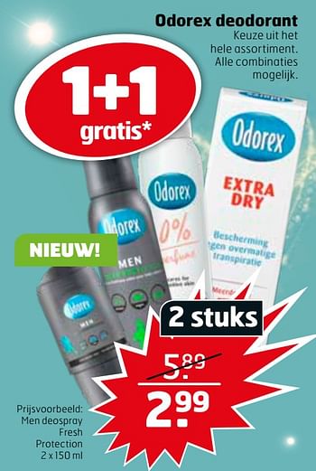 Aanbiedingen Men deospray fresh protection - Odorex - Geldig van 14/04/2020 tot 26/04/2020 bij Trekpleister