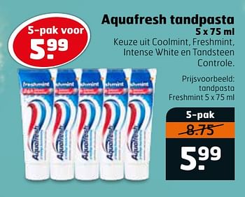 Aanbiedingen Tandpasta freshmint - Aquafresh - Geldig van 14/04/2020 tot 26/04/2020 bij Trekpleister