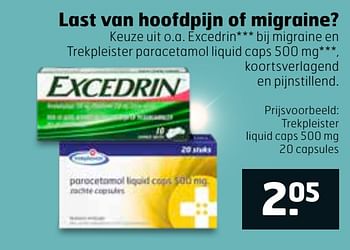 Aanbiedingen Trekpleister liquid caps 500 mg - Excedrin - Geldig van 14/04/2020 tot 26/04/2020 bij Trekpleister