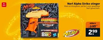 Aanbiedingen Nerf alpha strike stinger - Hasbro - Geldig van 14/04/2020 tot 26/04/2020 bij Trekpleister