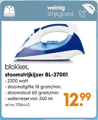 Aanbiedingen Blokker stoomstrijkijzer bl-27001 - Huismerk - Blokker - Geldig van 14/04/2020 tot 26/04/2020 bij Blokker