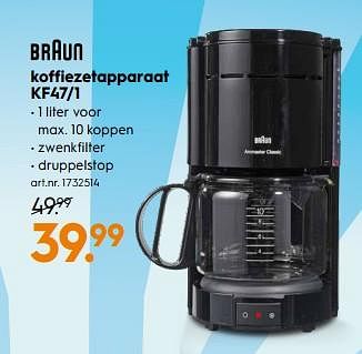 Aanbiedingen Braun koffiezetapparaat kf47-1 - Braun - Geldig van 14/04/2020 tot 26/04/2020 bij Blokker