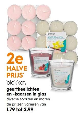Aanbiedingen Geurtheelichten en -kaarsen in glas - Huismerk - Blokker - Geldig van 14/04/2020 tot 26/04/2020 bij Blokker