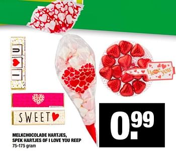 Aanbiedingen Melkchocolade hartjes, spek hartjes of i love you reep - Huismerk - Big Bazar - Geldig van 20/04/2020 tot 03/05/2020 bij Big Bazar