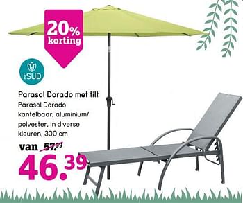 Aanbiedingen Parasol dorado met tilt - Le Sud - Geldig van 06/04/2020 tot 26/04/2020 bij Leen Bakker