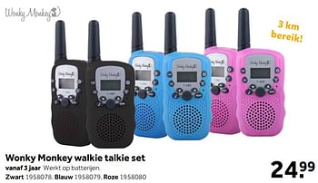 Aanbiedingen Wonky monkey walkie talkie set - WONKY MONKY - Geldig van 18/04/2020 tot 03/05/2020 bij Intertoys