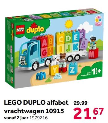 Aanbiedingen Lego duplo alfabet vrachtwagen 10915 - Lego - Geldig van 18/04/2020 tot 03/05/2020 bij Intertoys