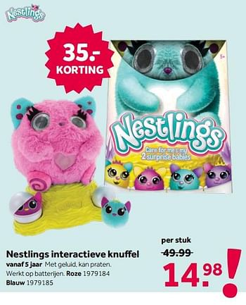 Aanbiedingen Nestlings interactieve knuffel - Huismerk - Intertoys - Geldig van 18/04/2020 tot 03/05/2020 bij Intertoys