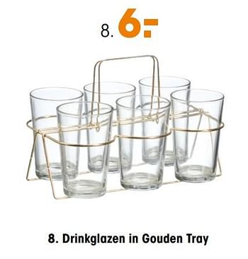 Aanbiedingen Drinkglazen in gouden tray - Huismerk - Kwantum - Geldig van 27/04/2020 tot 10/05/2020 bij Kwantum