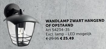 Aanbiedingen Wandlamp zwart hangend of opstaand - Geldig van 04/05/2020 tot 25/05/2020 bij Zelfbouwmarkt