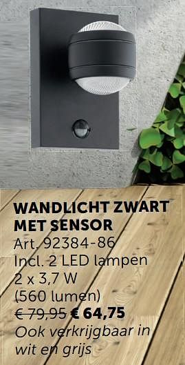 Aanbiedingen Wandlicht zwart met sensor - Geldig van 04/05/2020 tot 25/05/2020 bij Zelfbouwmarkt