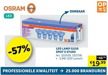 Aanbiedingen Led lamp gu10 spot 5 stuks - Osram - Geldig van 04/05/2020 tot 25/05/2020 bij Zelfbouwmarkt
