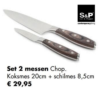 Aanbiedingen Set 2 messen chop. koksmes + schilmes - Salt &amp; Pepper - Geldig van 04/05/2020 tot 24/05/2020 bij Multi Bazar
