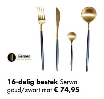 Aanbiedingen 16-delig bestek serwa goud-zwart mat - Gemeo - Geldig van 04/05/2020 tot 24/05/2020 bij Multi Bazar